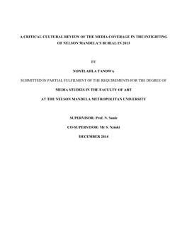 A Critical Cultural Review of the Media Coverage in the Infighting of Nelson Mandela’S Burial in 2013