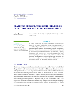 Death and Disposal Among the Hill Karbis of Deithor Village, Karbi Anglong, Assam