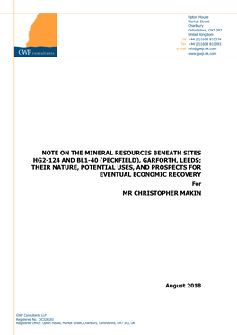 (PECKFIELD), GARFORTH, LEEDS; THEIR NATURE, POTENTIAL USES, and PROSPECTS for EVENTUAL ECONOMIC RECOVERY for MR CHRISTOPHER MAKIN