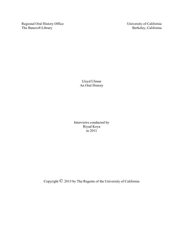 Regional Oral History Office University of California the Bancroft Library Berkeley, California