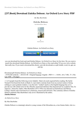 Download Zuleika Dobson: an Oxford Love Story PDF