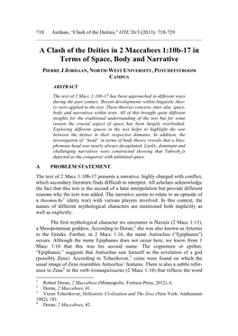 A Clash of the Deities in 2 Maccabees 1:10B-17 in Terms of Space, Body and Narrative