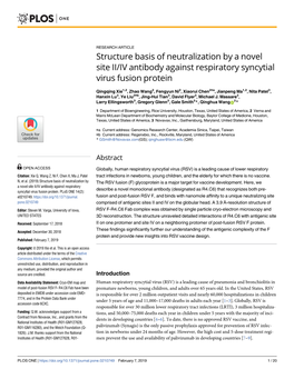 Structure Basis of Neutralization by a Novel Site II/IV Antibody Against Respiratory Syncytial Virus Fusion Protein