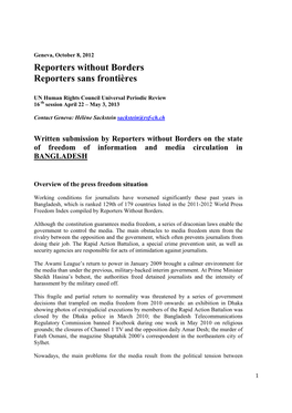 Reporters Without Borders Reporters Sans Frontières
