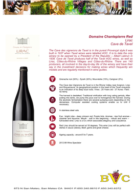 Domaine Chantepierre Red Lirac Cave De Tavel