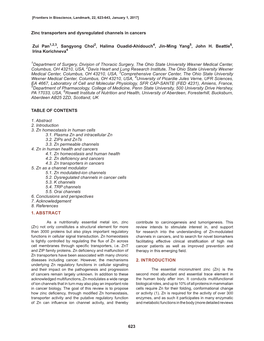 623 1. ABSTRACT Zinc Transporters and Dysregulated Channels In