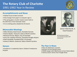 The Rotary Club of Charlotte 1991-1992 Year in Review