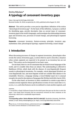 A Typology of Consonant-Inventory Gaps Received October 20, 2020; Accepted July 20, 2021; Published Online August 23, 2021