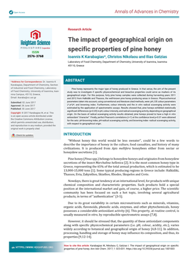 The Impact of Geographical Origin on Specific Properties of Pine Honey