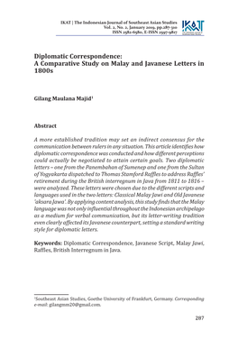 Diplomatic Correspondence: a Comparative Study on Malay and Javanese Letters in 1800S