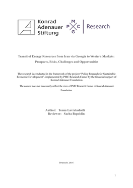 Transit of Energy Resources from Iran Via Georgia to Western Markets: Prospects, Risks, Challenges and Opportunities