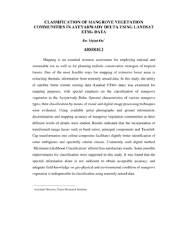 Classification of Mangrove Vegetation Communities in Ayeyarwady Delta Using Landsat Etm+ Data