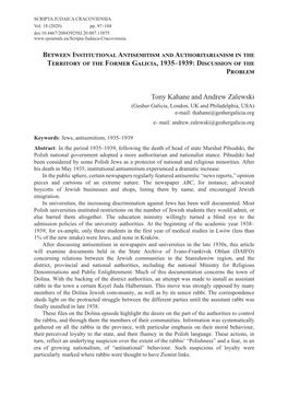 Between Institutional Antisemitism and Authoritarianism in the Territory of the Former Galicia, 1935–1939: Discussion of the Problem