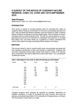 A Survey of the Moths of Cuskinny Nature Reserve, Cobh, Co. Cork: May 2010-September 2010