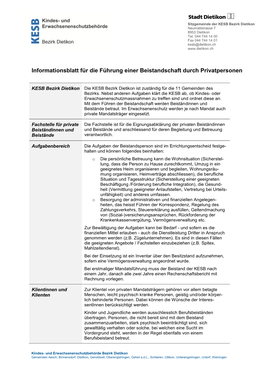 Informationsblatt Für Die Führung Einer Beistandschaft Durch Privatpersonen