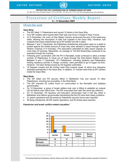 Humanitarian Weekly Briefing Notes , 5-11 December 2007