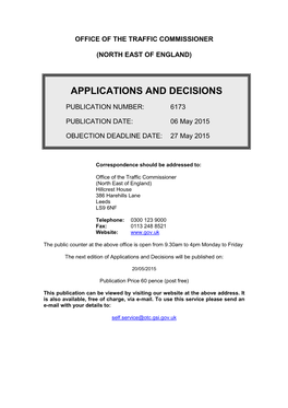 APPLICATIONS and DECISIONS 6 May 2015