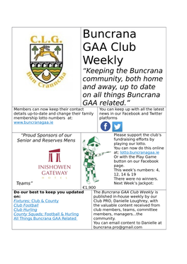 Buncrana GAA Club Weekly