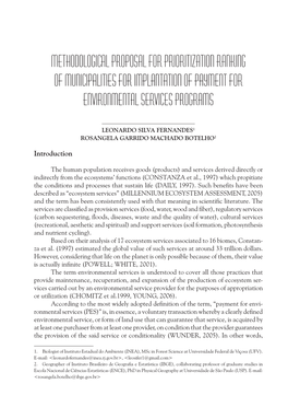 Methodological Proposal for Prioritization Ranking of Municipalities for Implantation of Payment for Environmental Services Programs