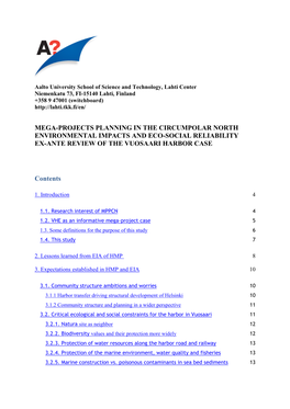 Mega-Projects Planning in the Circumpolar North Environmental Impacts and Eco-Social Reliability Ex-Ante Review of the Vuosaari Harbor Case