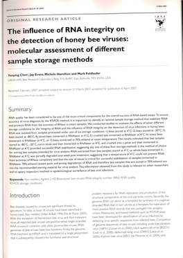 The Influence of RNA Integrity on the Detection of Honeybee