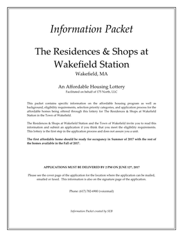 INFO. PACKET Wakefield Station Eligible Housing Lottery