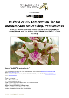 In-Situ & Ex-Situ Conservation Plan for Brachycorythis Conica Subsp