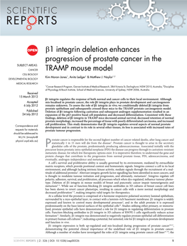 B1 Integrin Deletion Enhances Progression of Prostate Cancer in the TRAMP Mouse Model