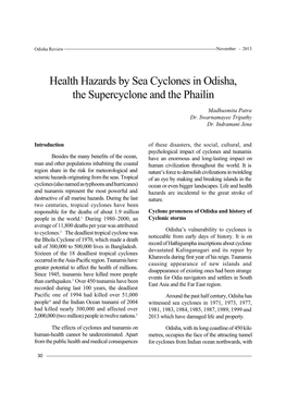 Health Hazards by Sea Cyclones in Odisha, the Supercyclone and the Phailin