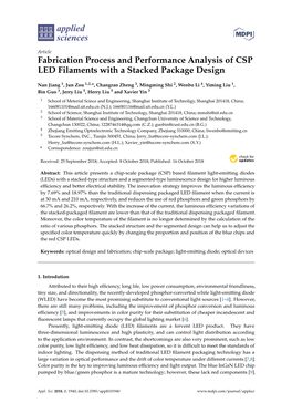 Fabrication Process and Performance Analysis of CSP LED Filaments with a Stacked Package Design