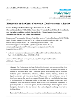 Bioactivities of the Genus Combretum (Combretaceae): a Review