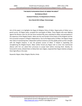 IJMSS Vol.04 Issue-01 (January, 2016) ISSN: 2321-1784 International Journal in Management and Social Science (Impact Factor- 4.358)