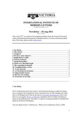 Newsletter – 10 Aug 2011 ISSN: 1178-9441