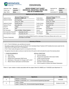 Npdes Permit Fact Sheet Individual Industrial Waste (Iw) And