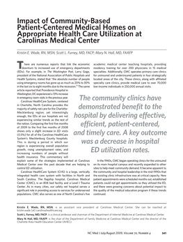 Impact of Community-Based Patient-Centered Medical Homes on Appropriate Health Care Utilization at Carolinas Medical Center