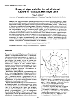 Survey of Algae and Other Terrestrial Biota at Edward VII Peninsula, Marie Byrd Land