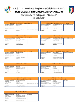 Calendario Terza Categoria Calabria 2013-2014 GIRONE F