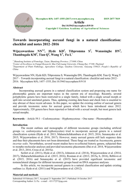 Towards Incorporating Asexual Fungi in a Natural Classification: Checklist and Notes 2012–2016