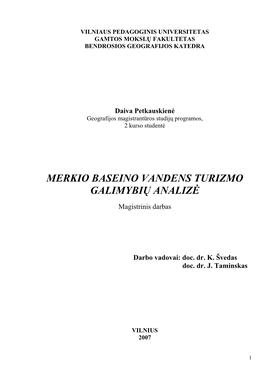 Merkio Baseino Vandens Turizmo Galimybių Analizė