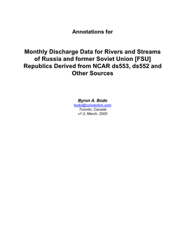 Monthly Discharge Data for Rivers and Streams of Russia and Former Soviet Union [FSU] Republics Derived from NCAR Ds553, Ds552 and Other Sources
