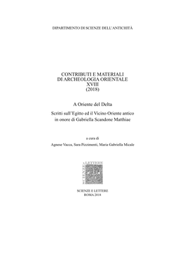 Contributi E Materiali Di Archeologia Orientale Xviii (2018)