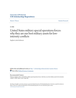 United States Military Special Operations Forces: Why They Are Our Best Military Assets for Low- Intensity Conflicts Stephen Leslie Robinson