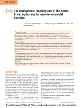 The Developmental Transcriptome of the Human Brain: Implications for Neurodevelopmental Disorders