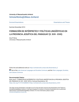 Formación De Intérpretes Y Políticas Lingüísticas En La Provincia Jesuítica Del Paraguay (S