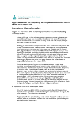 Egypt - Researched and Compiled by the Refugee Documentation Centre of Ireland on 31 August 2009
