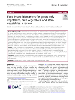 Food Intake Biomarkers for Green Leafy Vegetables, Bulb Vegetables, and Stem Vegetables: a Review Elske M