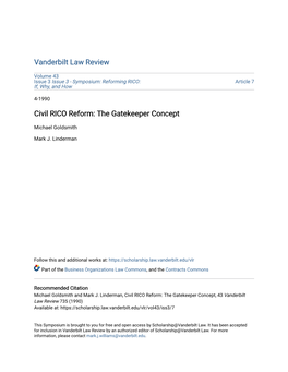 Civil RICO Reform: the Gatekeeper Concept