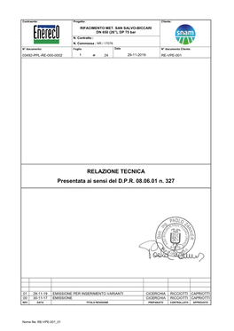 RELAZIONE TECNICA Presentata Ai Sensi Del D.P.R. 08.06.01 N. 327