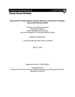 Inventory and Monitoring Program Pacific Island Network Hawaii, American Samoa, Guam, and Commonwealth of the Northern Mariana Islands