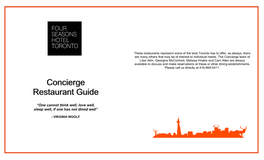 Concierge Restaurant Guide